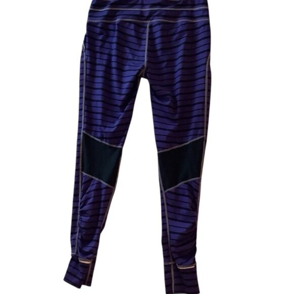 Athleta Purple Striped Ruched Reflective Yoga Gym Legging Jogger Womens Size S - Picture 2 of 10